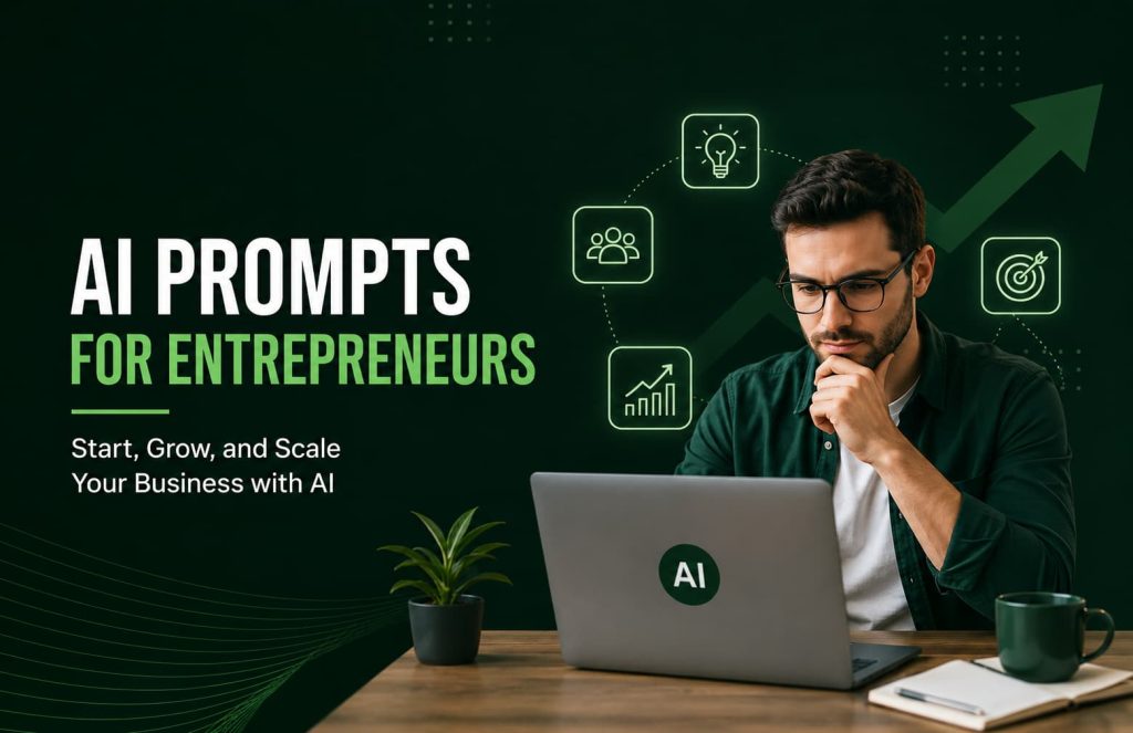 AI prompts for entrepreneurs helping startup founders use AI to analyze business ideas, create growth strategies, and scale a successful business