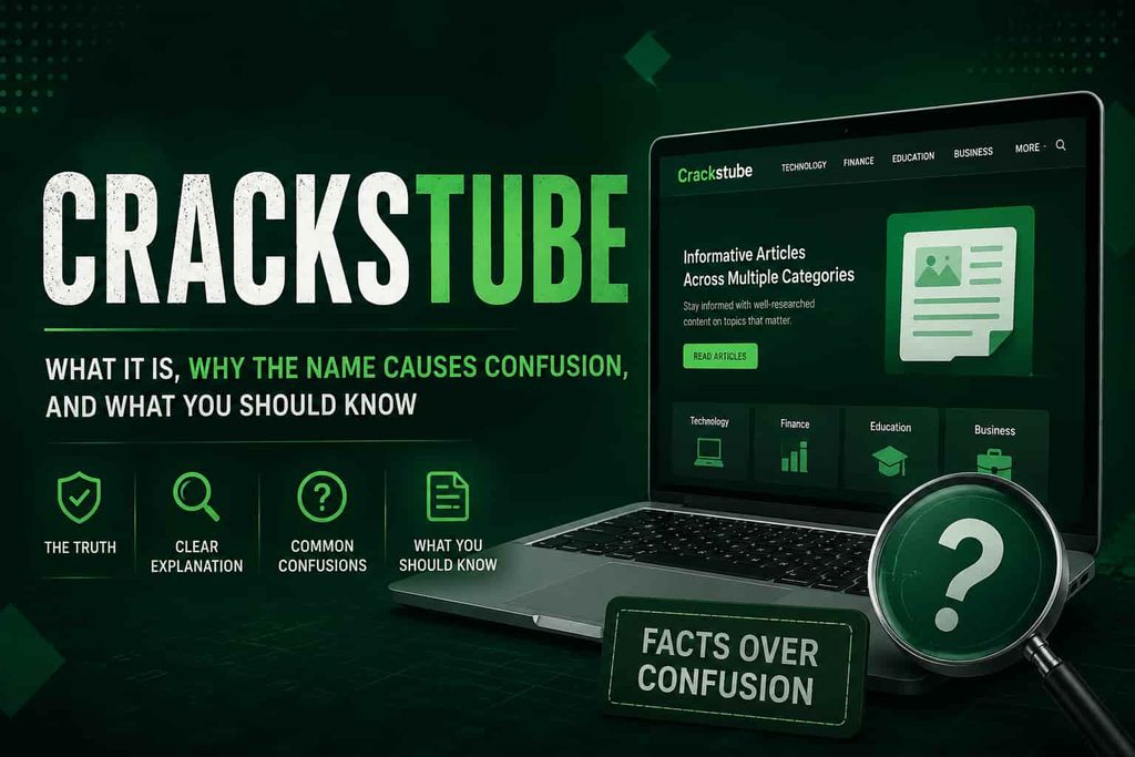 Crackstube digital publishing platform with a laptop and dark green technology-themed design