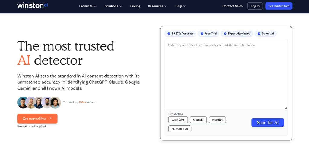 this image is showing the homepage of winston ai